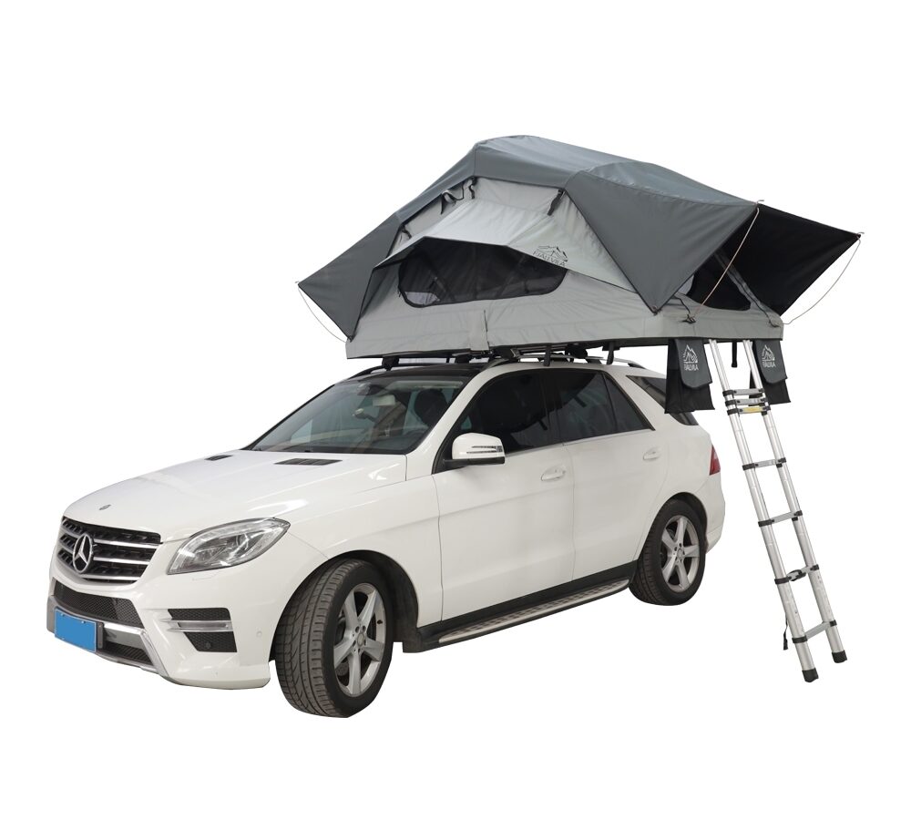 FjallVila-UppLov-S-daktent-op-auto-grijs-1.jpg FjällVila UppLöv 140S Softcover Daktent Little-grey